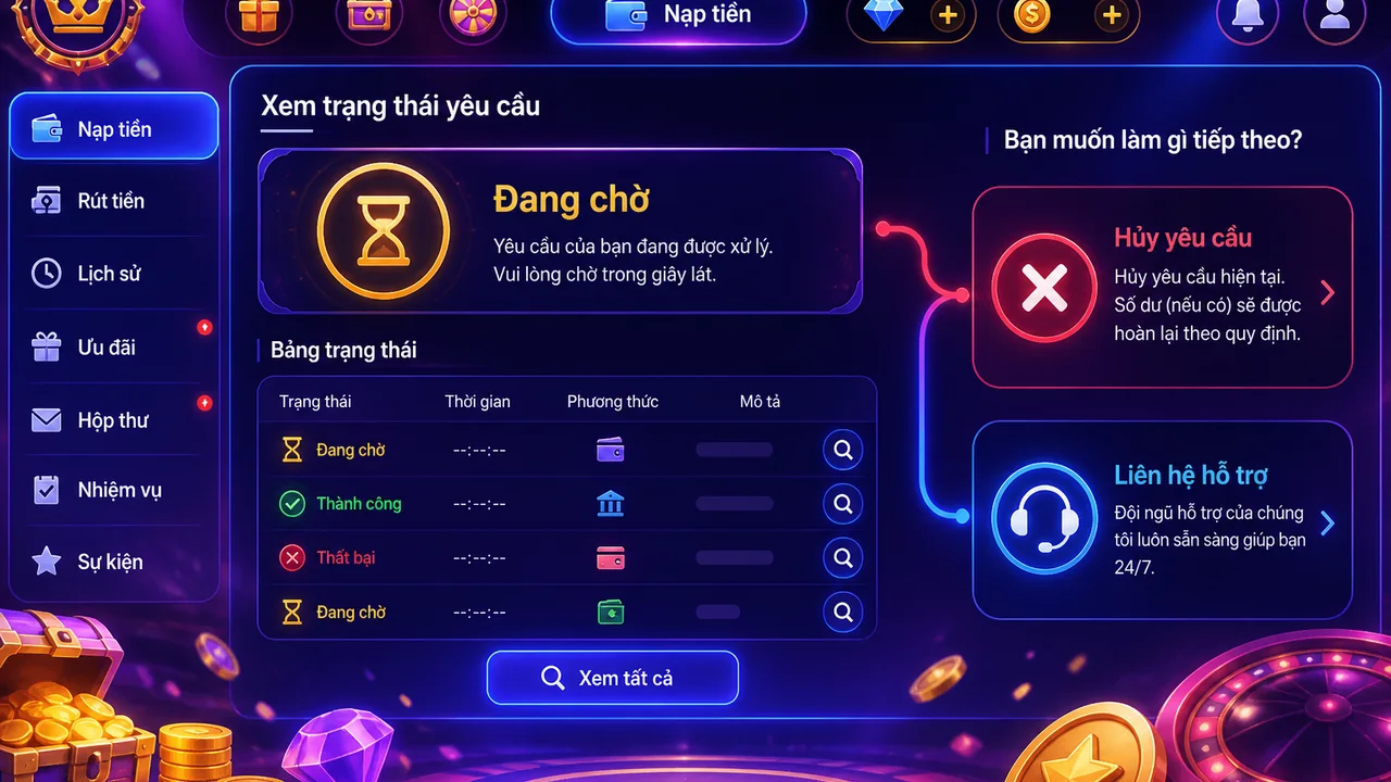 Nút hủy hay liên hệ hỗ trợ? 89bet có hủy được yêu cầu thanh toán đang chờ không